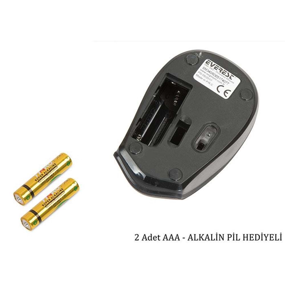 Everest SM-340 Usb Yeşil 3D Optik Süper Sessiz Alkalin Pilli Kablosuz Mouse