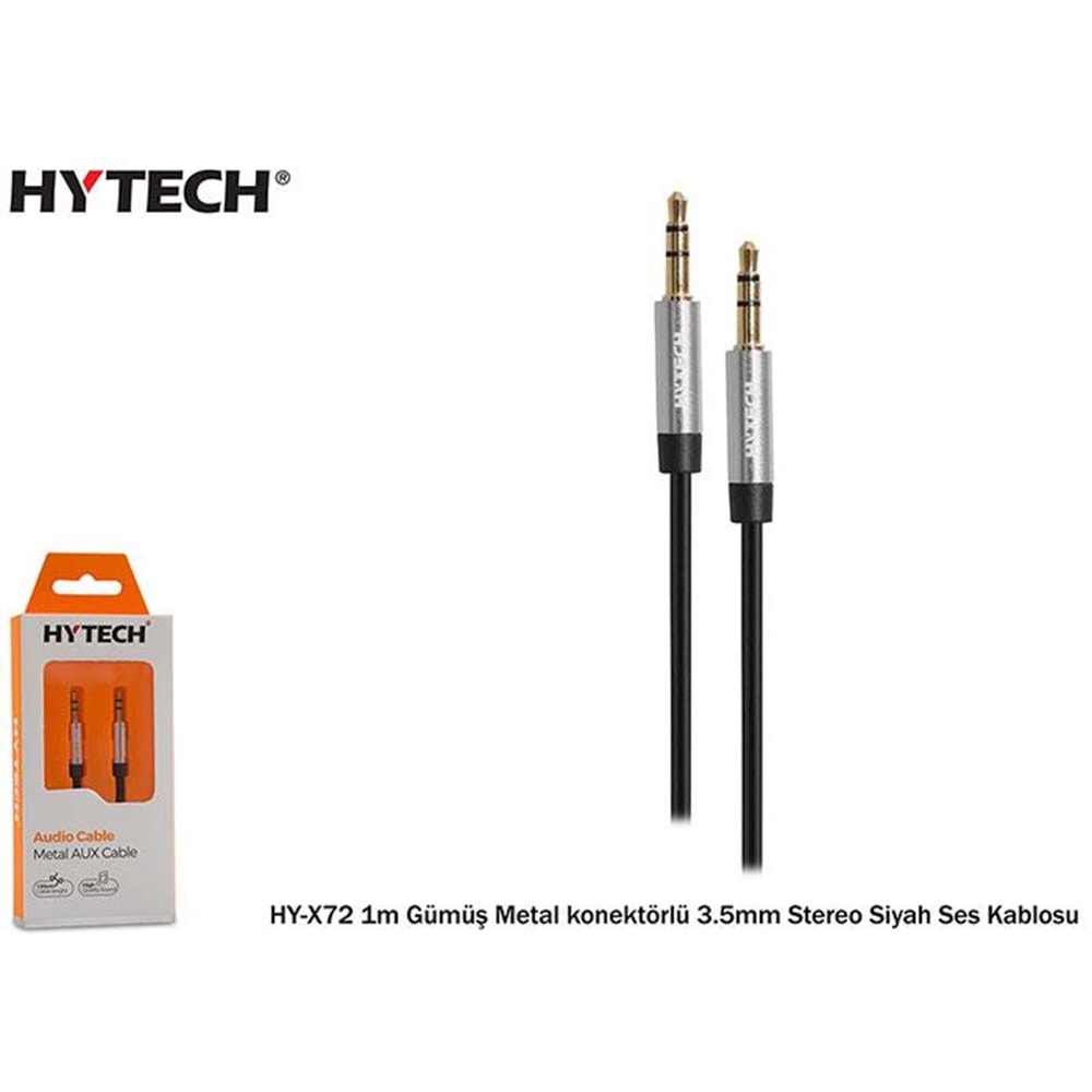 Hytech HY-X72 1m Gümüş Metal konektörlü 3.5mm Stereo Siyah Ses Kablosu