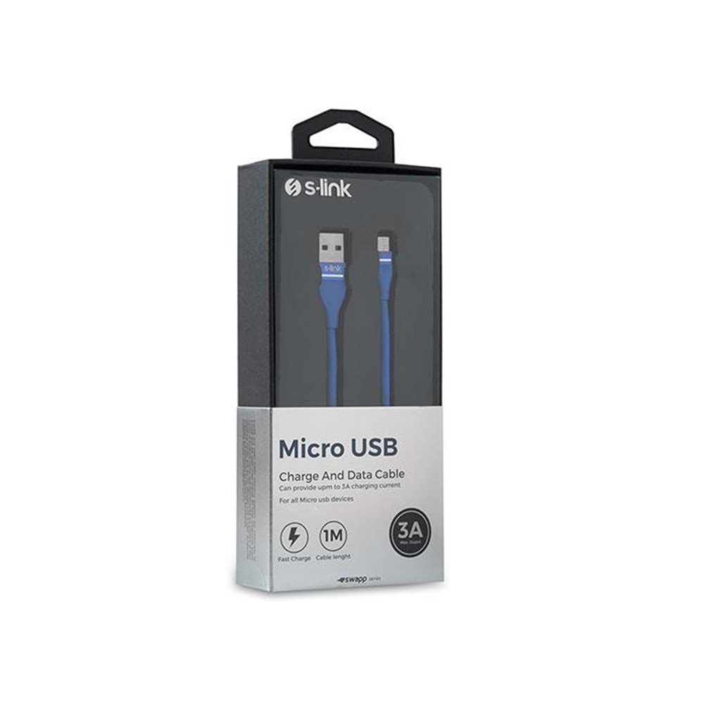 S-link Swapp SW-C540 1M 3A Micro Usb Lacivert Şarj Kablosu