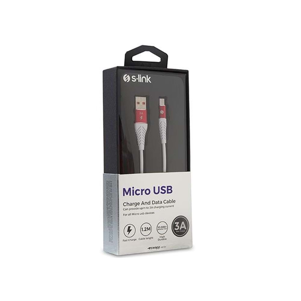 S-link Swapp SW-C565 1.2M 3A Micro Usb Kırmızı/Beyaz Şarj Kablosu