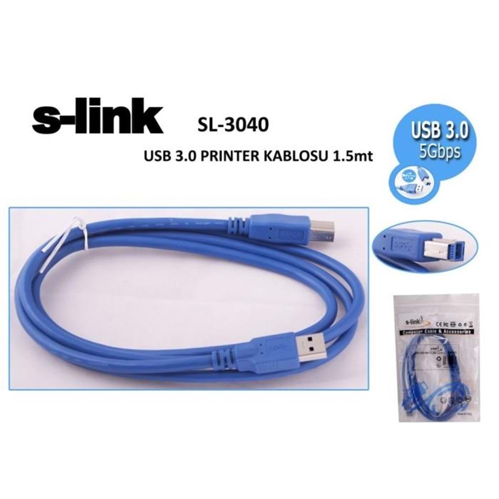 S-link SL-3040 Usb3.0 1.5m Yazıcı Kablosu