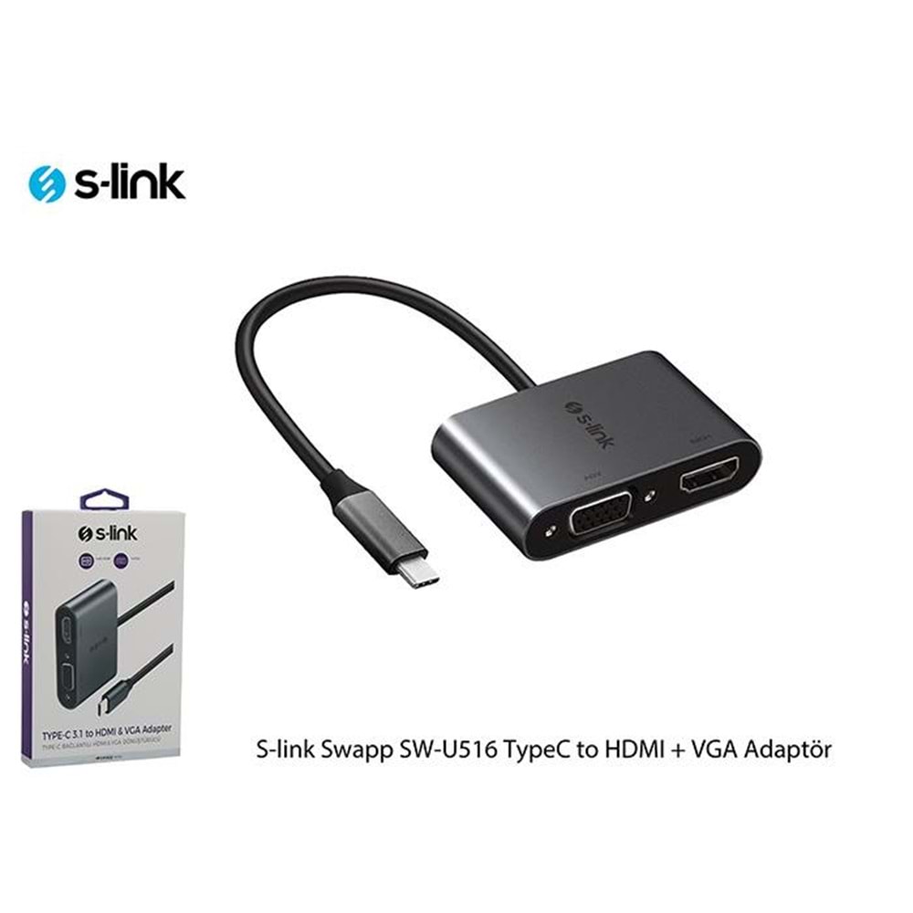 S-link SW-U516 4K@30Hz TypeC to HDMI + VGA Adaptör