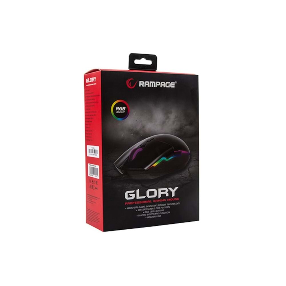Rampage SMX-R63 GLORY Usb Siyah RGB Işıklı 6400dpi Gaming Oyuncu Mouse
