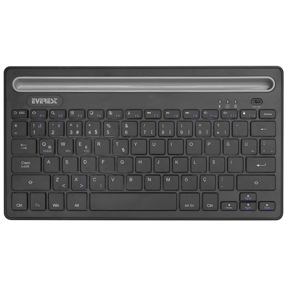 Everest KB-BT82 Siyah/Gümüş Bluetooth Ultra İnce+Şarjlı Q Mac/Win/Android/Ios Uyumlu Kablosuz klavye OUTLET