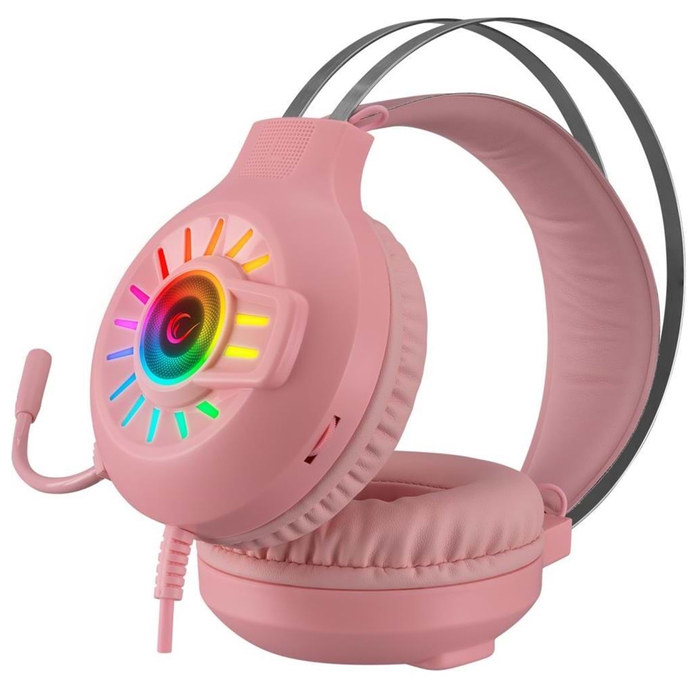 Rampage RM-K44 ZENGIBAR Pembe 7.1 Surround RGB Işık Efekti Mikrofonlu Oyuncu Kulaklığı OUTLET