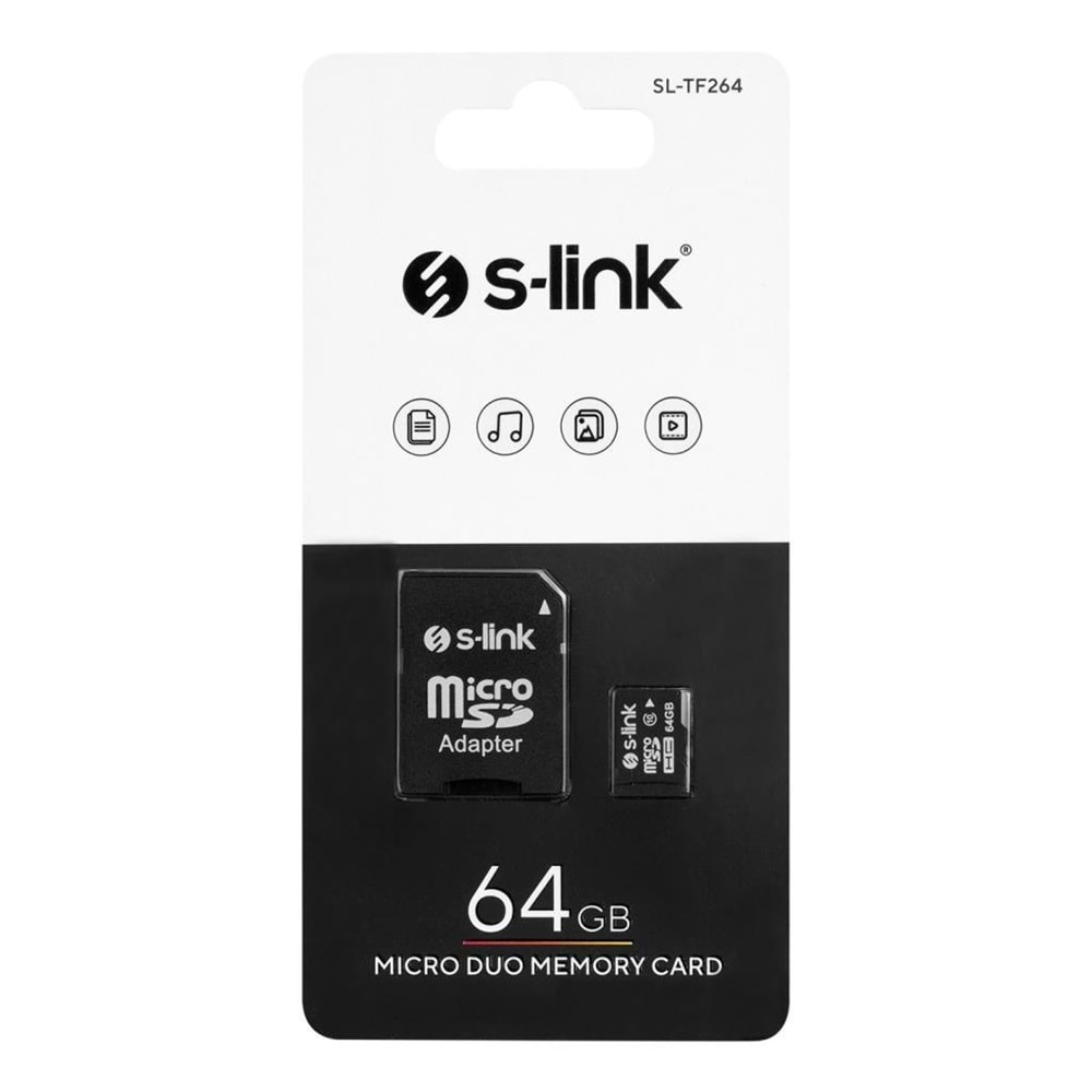 S-link SL-TF264 64 GB Class10 Adaptörlü Micro SD Kart Bellek, 64gb Hafıza Kartı