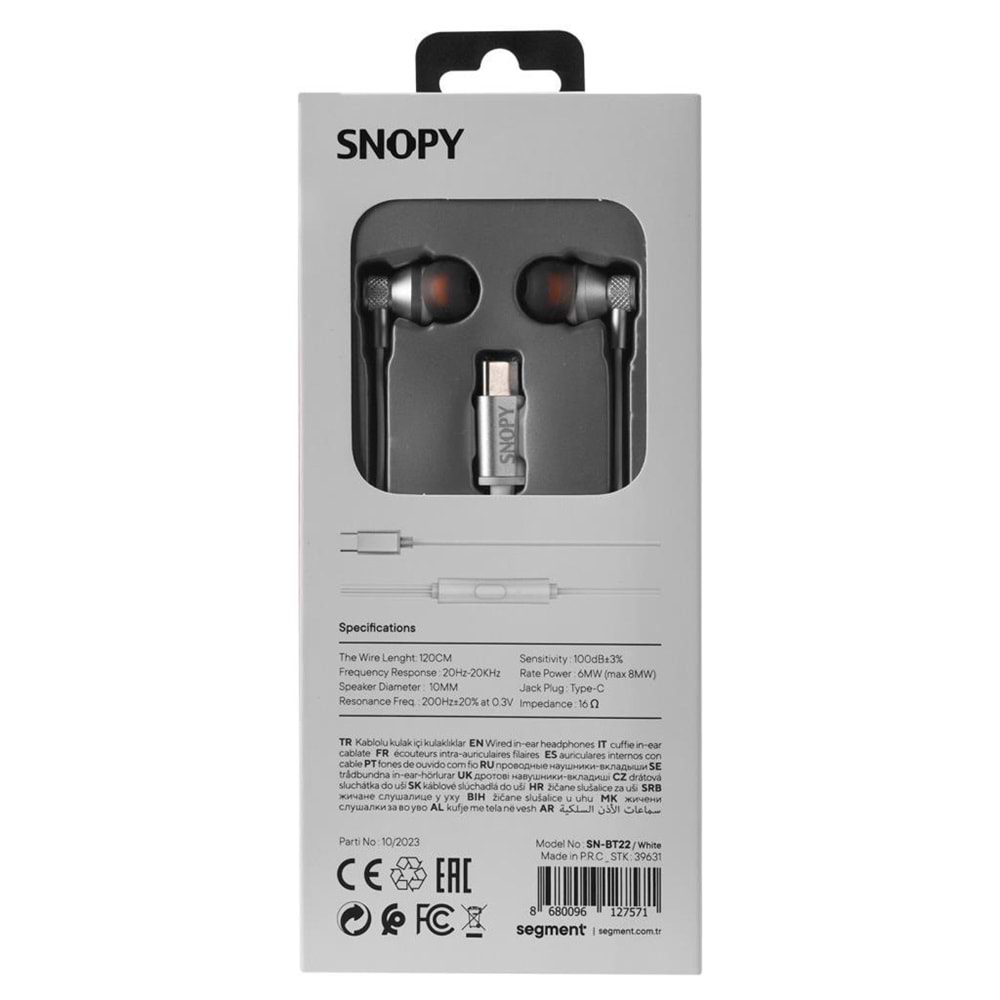 Snopy SN-BT22 Type C Telefon Uyumlu Beyaz Mikrofonlu Kulaklık