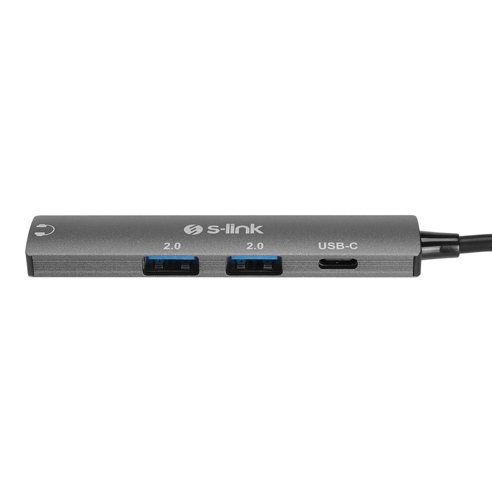 S-link SWV-USBC024 4 in 1 Gri Metal TypeC to 2*USB2.0 USB-C, 3.5mm Aux Port Type C Adaptör