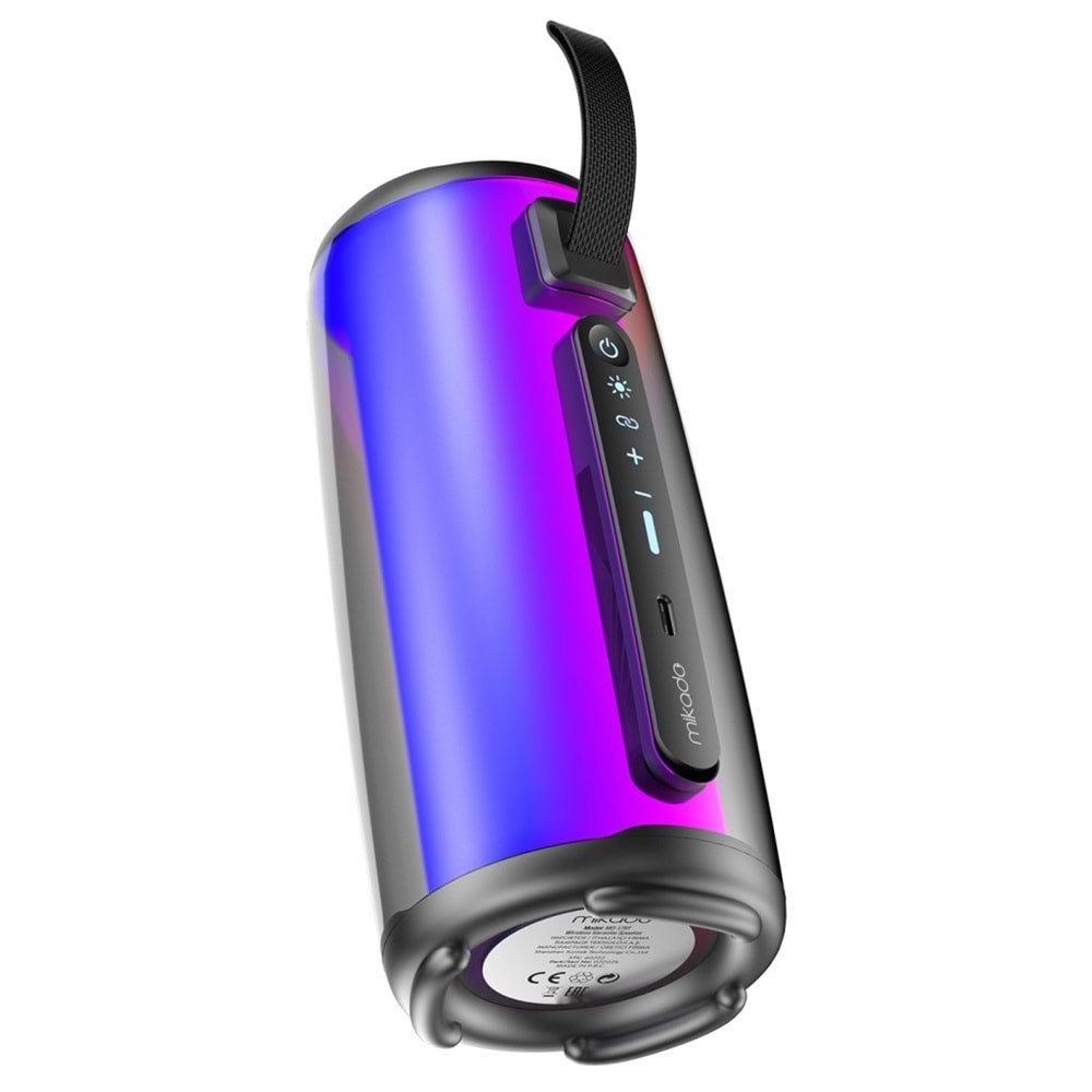Mikado MD-17BT Capella Siyah 10W 1 RGB Mikrofonlu Transparan/Bt/TF Kart/Aux/Usb TWS 1800 mAh Bataryalı Speaker