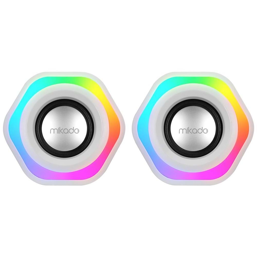 Mikado MD-176 2.0 3W*2 Beyaz RGB Aydınlatmalı USB + 3.5mm USB 5V Speaker Hoparlör