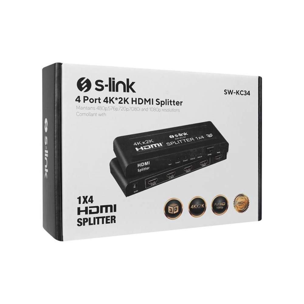 S-link SW-KC34 4 Port 4K*2K HDMI Splitter, 4Port HDMI Splitter