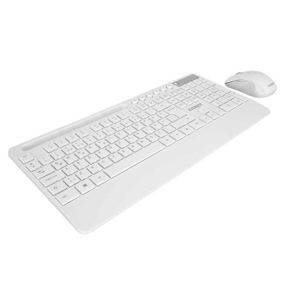 Everest KM-9676 Beyaz Multimedya Tablet-Telefon Standlı Klavye + Mouse Set