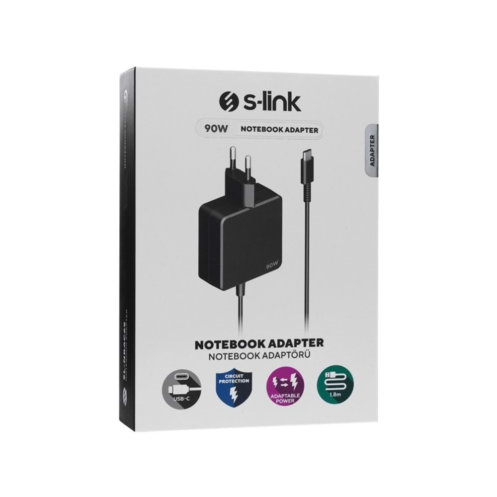 S-link SL-NBAC90 90W 5V3A, 9V3A, 12V3A 15V3A, 20V4,25A Type-C PD Notebook/Telefon Şarj Cihazı
