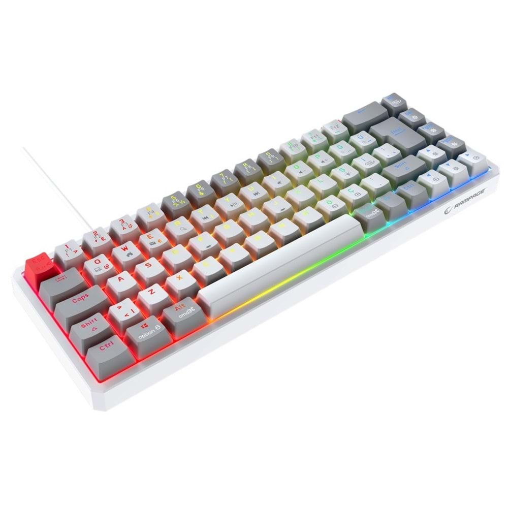 Rampage YORU MINI Beyaz/Gri Type-C Bağlantılı OUTEMU Red Swich Q Mekanik Gaming Oyuncu Klavye RGB