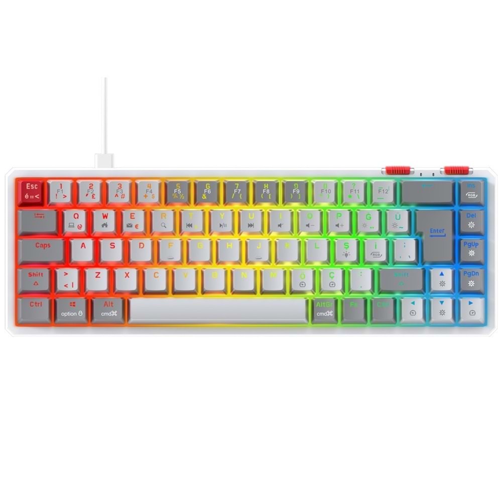 Rampage YORU MINI Beyaz/Gri Type-C Bağlantılı OUTEMU Red Swich Q Mekanik Gaming Oyuncu Klavye RGB