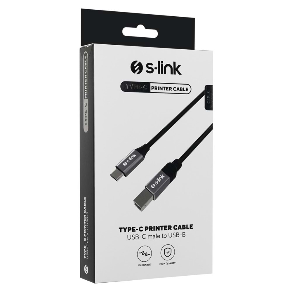 S-link SL-U2004 Usb2.0 1.5m Metal Başlıklı Siyah Type C Yazıcı Kablosu