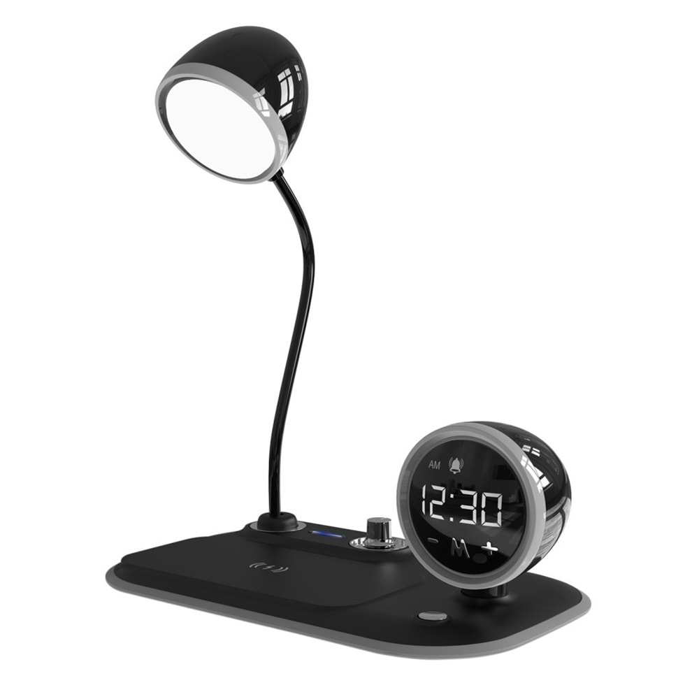 S-link SL-CW21 Siyah Telefon Uyumlu Fast Şarj 15W Ayarlanabilir Led Işıklı LCD Ekran Double Alarmli Masa Lambası