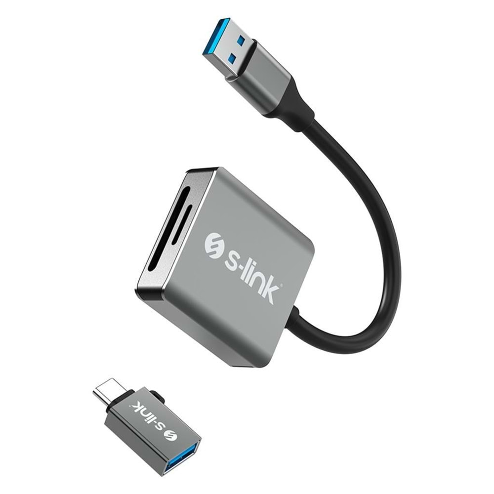S-link SL-CR21 Type C ve USB3.0 SD/Micro SD 110m/S Hızlı 2 in 1 Metal Kart Okuyucu