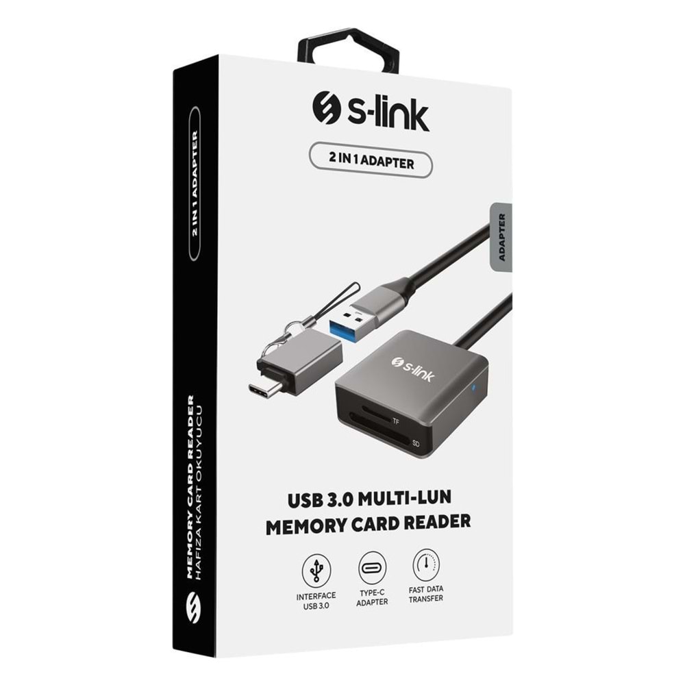 S-link SL-CR21 Type C ve USB3.0 SD/Micro SD 110m/S Hızlı 2 in 1 Metal Kart Okuyucu