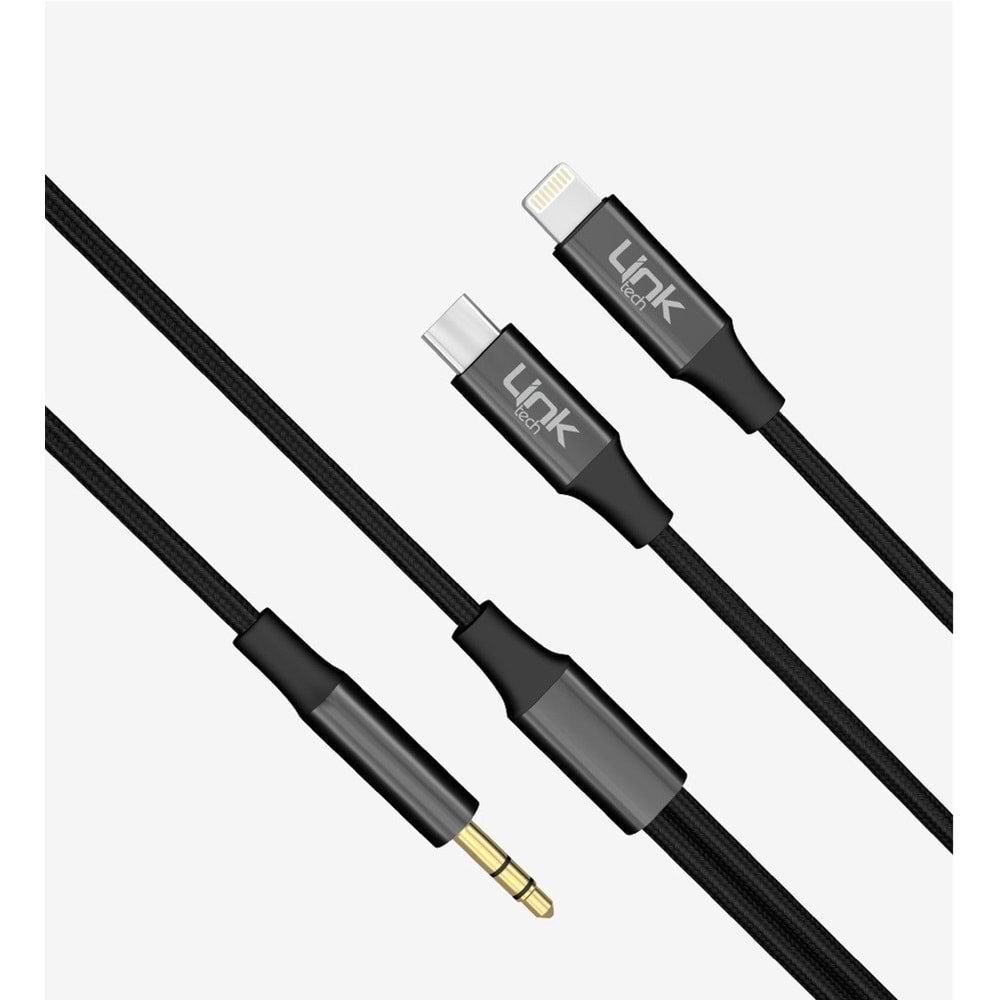 LinkTech A204 2'si 1 Arada AUX Ses Kablosu Type-C ve Lightning'ten 3.5mm Çıkış Çevirici Kablo