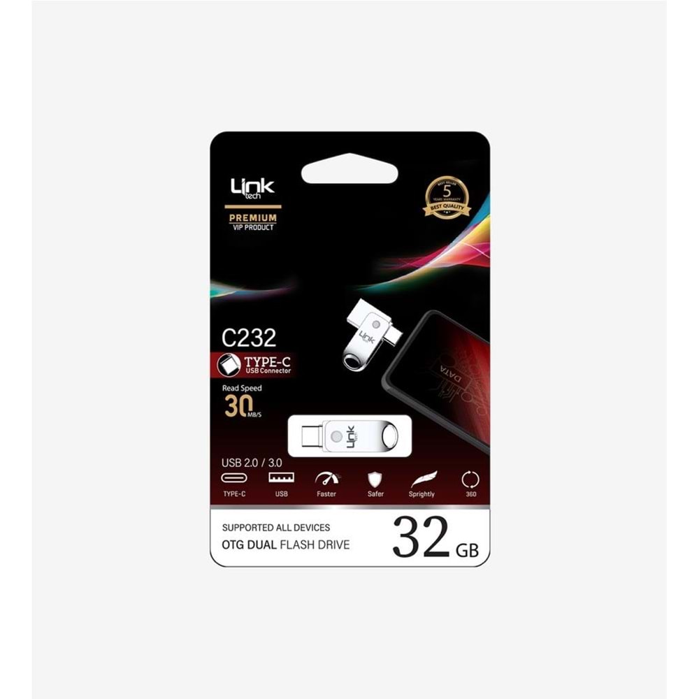 LinkTech C232 Premium Dual 30mb/s 32GB Tip-C USB OTG Flash Bellek