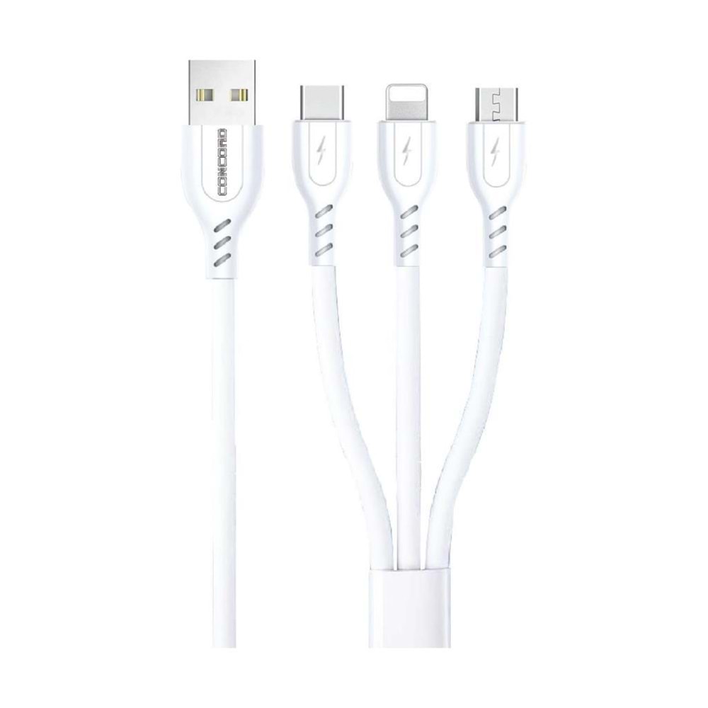 Concord C-452 3 IN 1 Telefon Şarj Kablosu 20cm 5V 3A (Lightning, Type C, Micro USB)