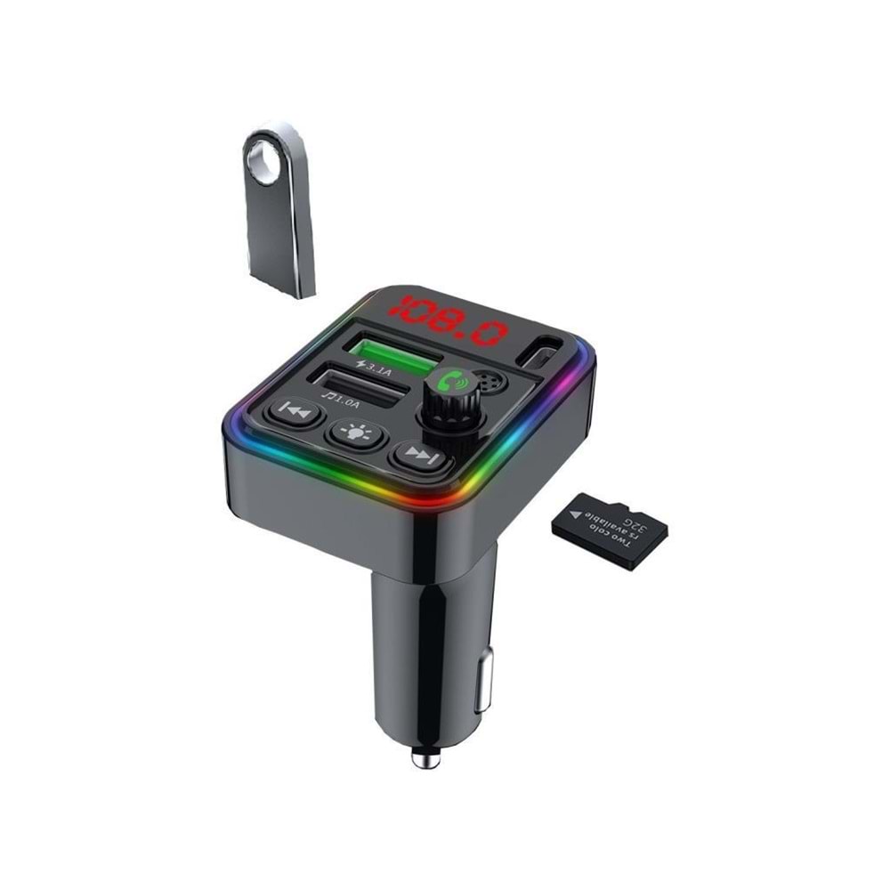 Concord C-617 Bluetooth 5.1 2xUSB Desteği Çift 5V 3.1A RGB Bluetooth Fm Transmitter
