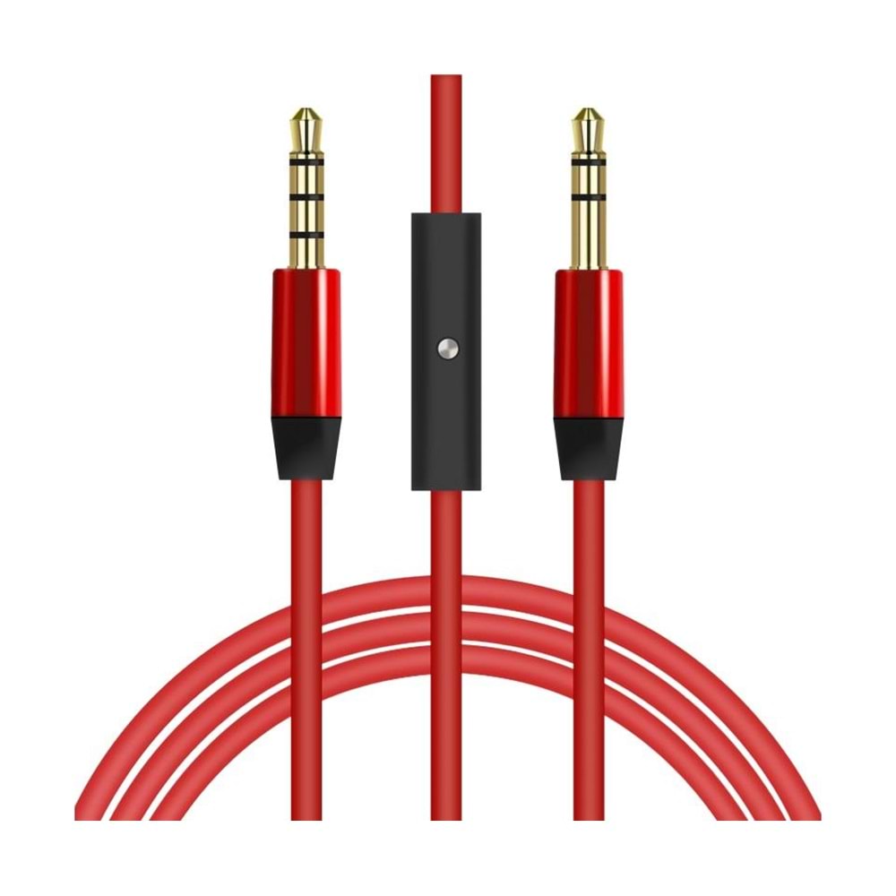 Concord C-818K Mikrofonlu AUX Stereo Kablo, 3.5mm Jak Mikrofonlu Ses Kablosu 1 Metre Kırmızı
