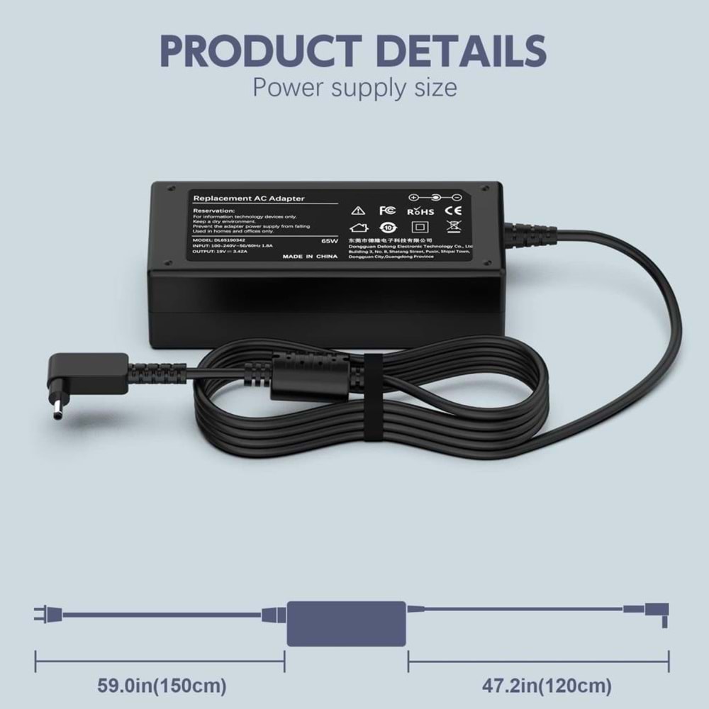 Fast CU16 65W 19V 3.42A Acer Ultrabook Şarj Adaptör (3.0*1.1mm)