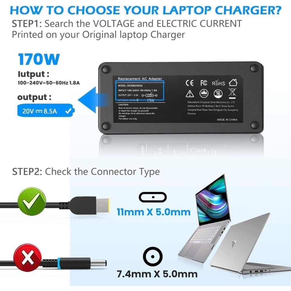 FAST CU34 20V 8.5A 170W Lenovo Notebook Adaptörü (USB Tip)