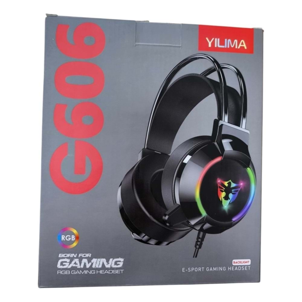 YILIMA G606 Siyah USB 7.1 Surround RGB Işık Efektli Gaming Oyuncu Mikrofonlu Kulaklık, 7.1 Kulaklık, 7.1 Oyuncu Kulaklığı
