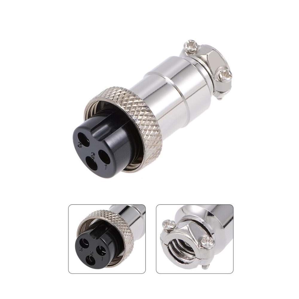 NBTech NB-3P UPTECH 3 Pin Mini Mikrofon Dişi Konnektör, 16mm 3P 7A 250V GX16-3 Su Geçirmez Dişi Tel Panel