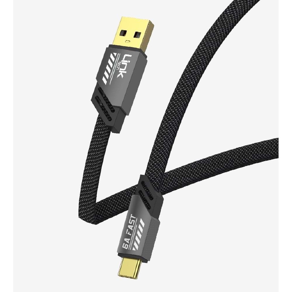 LinkTech K470 Gri Mecha Stil 1.2 Metre 66W USB to Type C PD Hızlı Şarj Kablosu