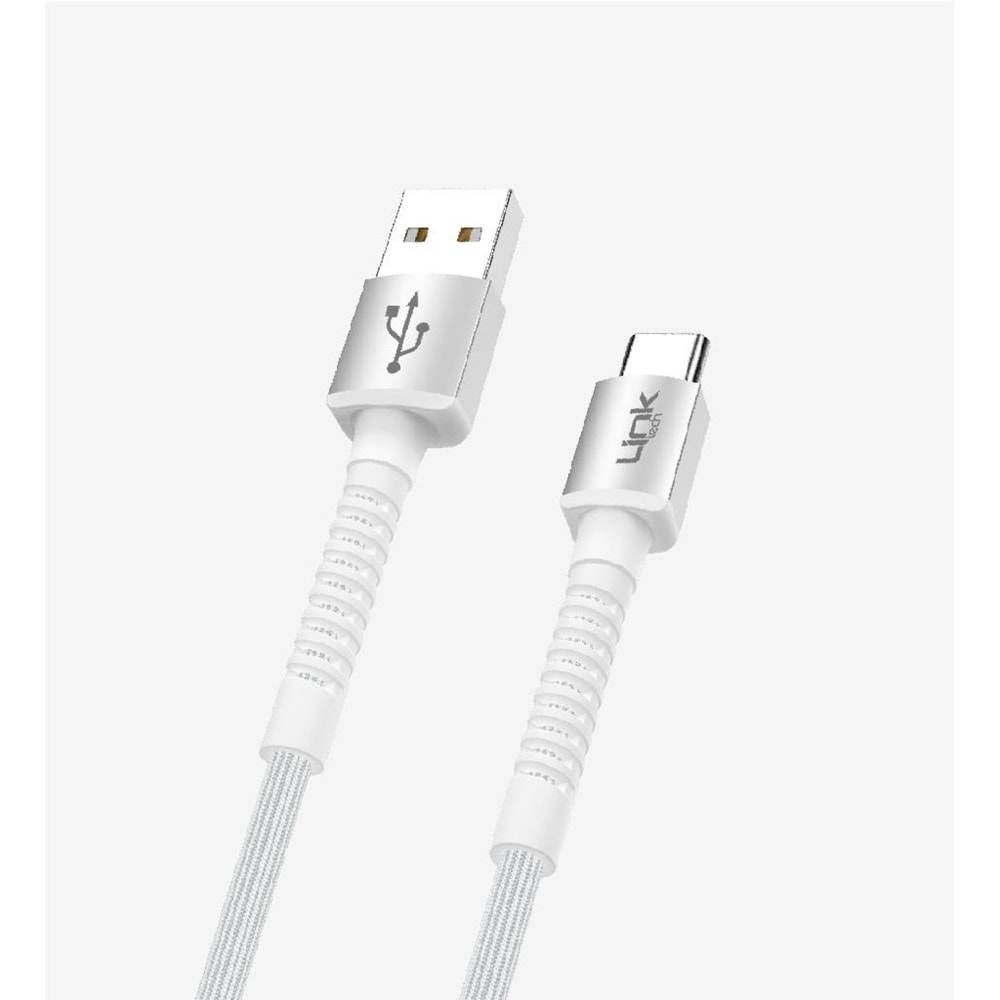 LinkTech K552 Beyaz 1 Metre 3A Örgülü Metal Başlı USB Type C Şarj Kablosu