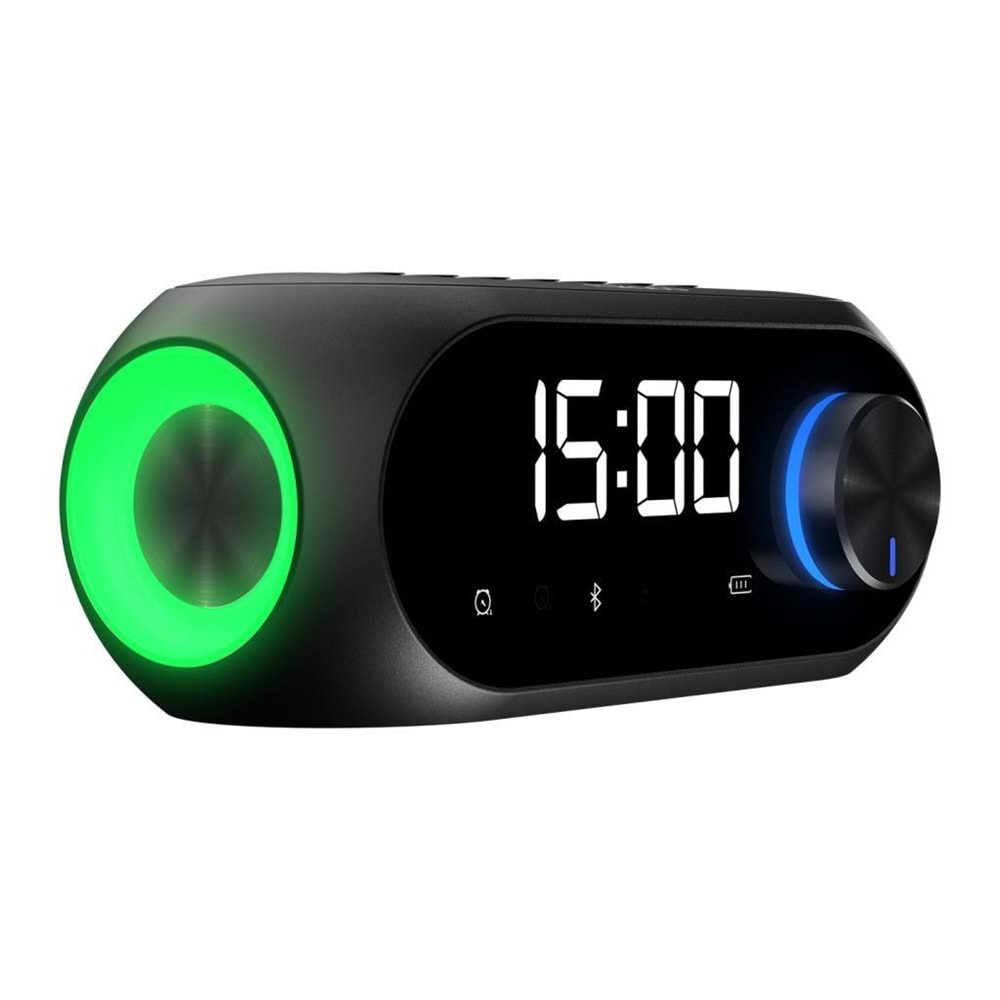 Mikado MD-W7 1200mAh 5W Siyah Bluetooth-Aux-Derece-Usb-FM Double Alarmlı Saat Speaker