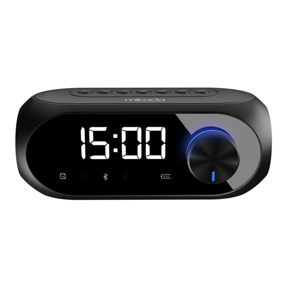 Mikado MD-W7 1200mAh 5W Siyah Bluetooth-Aux-Derece-Usb-FM Double Alarmlı Saat Speaker