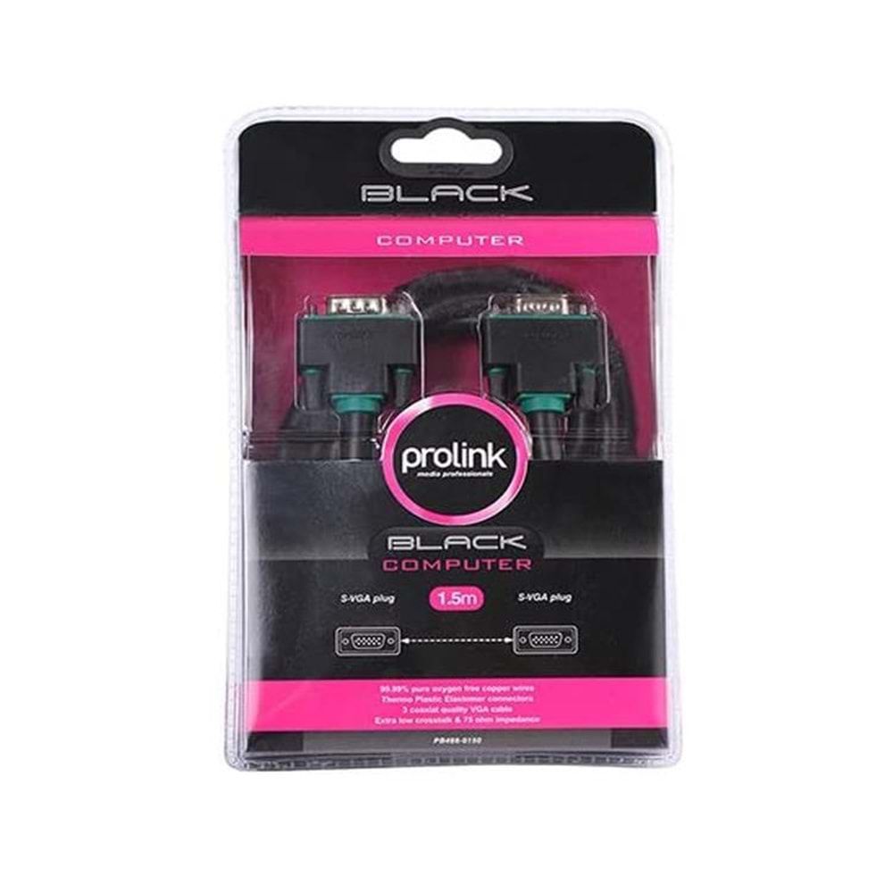 NBTech Prolink PB488-0150 1.5 Metre VGA Kablo, Kalın VGA to VGA Kablo Erkek Erkek,