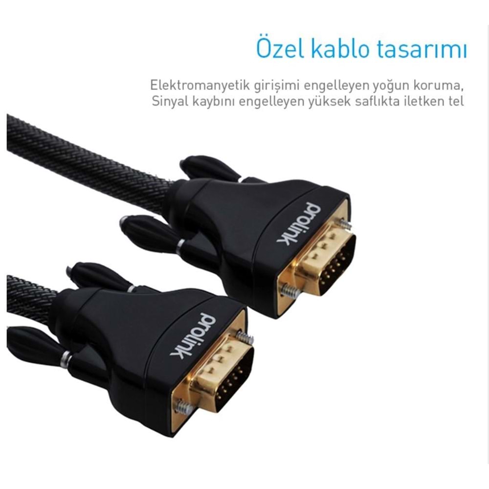 NBTech Prolink PR-V001 1.5 Metre Vga Kablo, EMI Filtreli Altın UÇ Örgülü VGA Kablo