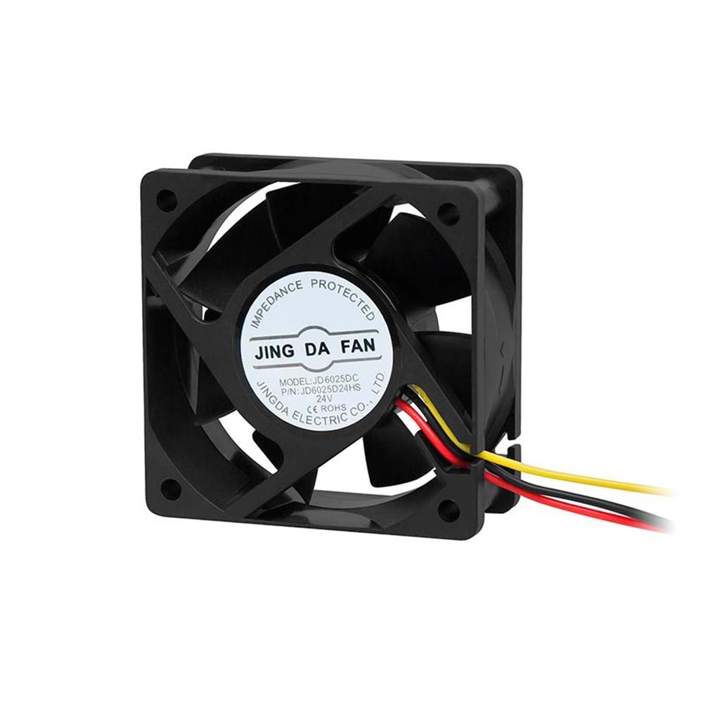 JING JD6025DC DC 24V 0.10A 6x6 25mm 3 pin Soketli Fan kutulu