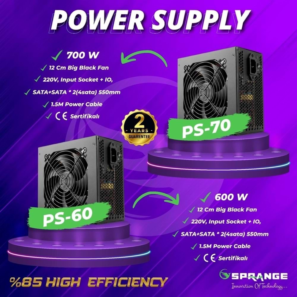 Sprange PS-70 700W 12cm Fan Aktif PFC Power Supply, 700W PSU