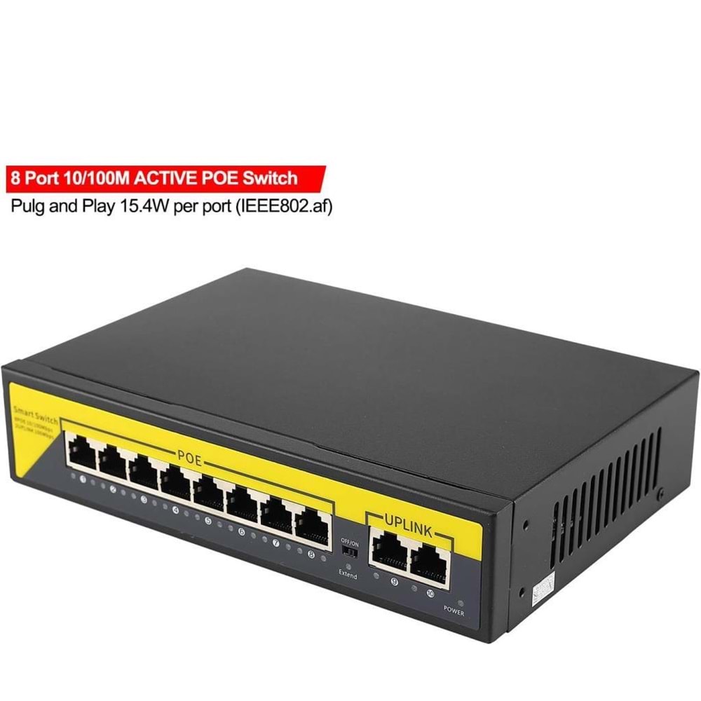NBTech Gabble NB-1010B 8 Port 10/100M POE Switch, ip Kamera Poe Switch anahtarı-(4 + 2) 100m iletim mesafesi, 8*10/100mbps POE bağlantı noktası, 2*10/100mbps uplink portu