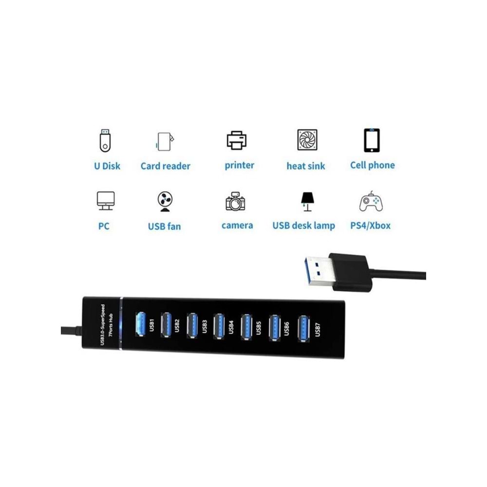 NBTech NB-307 USB Hub, 7 Port USB 3.0 Çoklayıcı, USB Çoklayıcı Siyah
