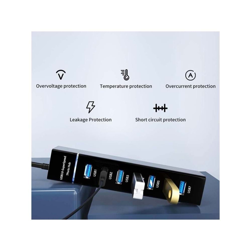 NBTech NB-307 USB Hub, 7 Port USB 3.0 Çoklayıcı, USB Çoklayıcı Siyah