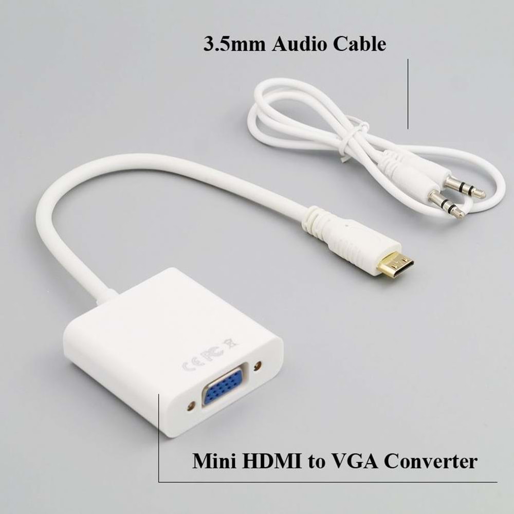 NBTech NB-4307 Mini HDMI To VGA Çevirici Dönüştürücü, Ses Çıkışı Destekli