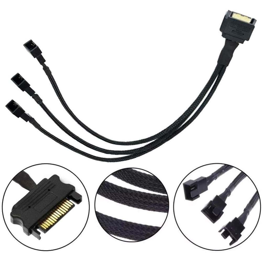NBTech NB-4597 PSU Sata Power To Fan Çevirici 3 Port Y Pin Pwm Çoklayıcı Splitter Fan Kablosu