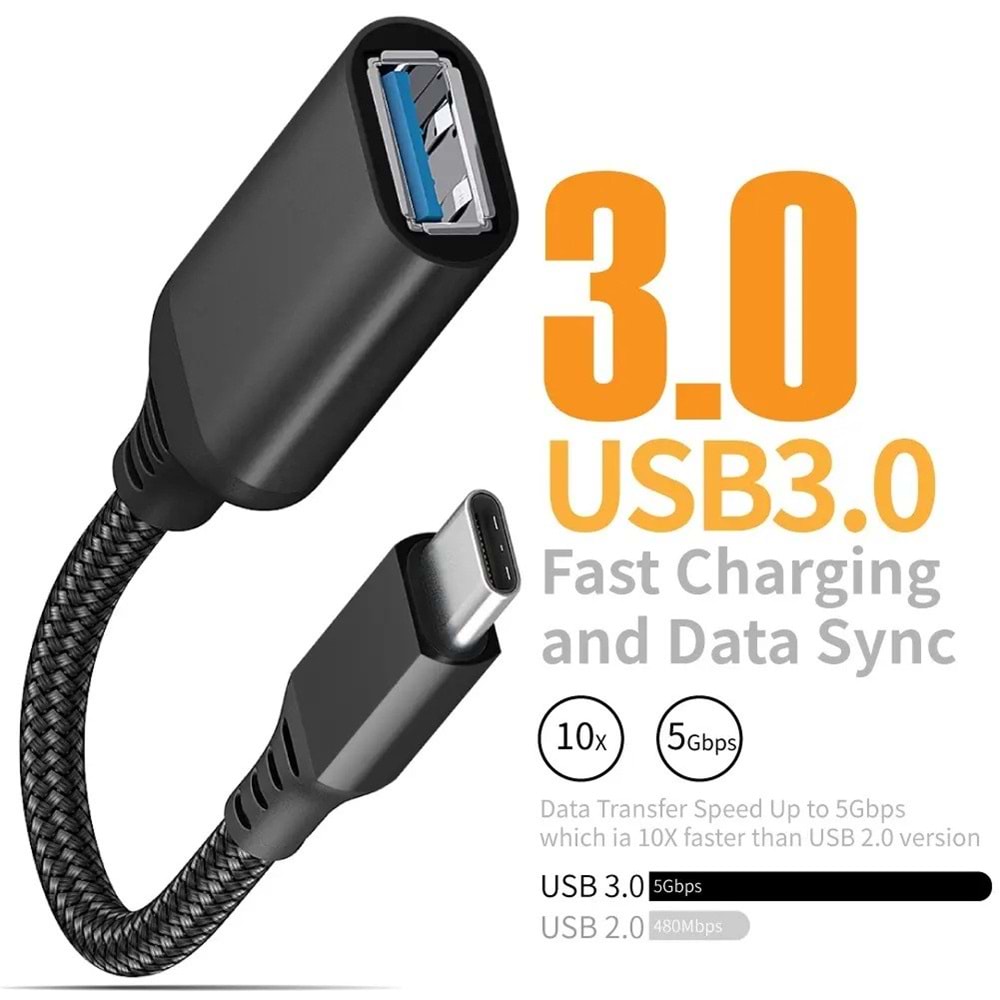 PrimeX PX-515 Type-C To USB3.0 OTG Çevirici 15Cm (Erkek-Dişi)
