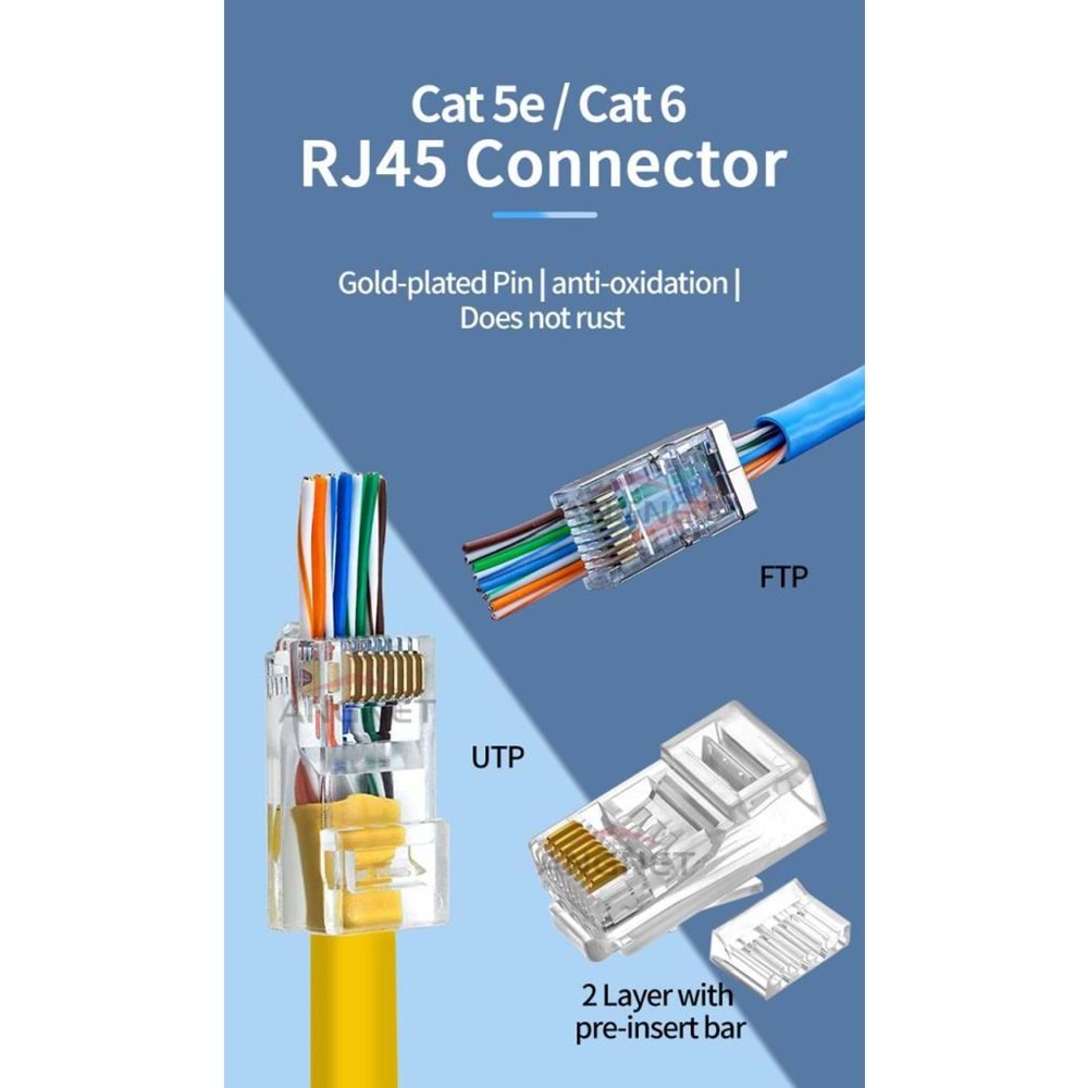 NBTech NB-560C6 RJ-45 Cat6 100 Lü Paket Yeni Nesil RJ45 Jack UTP
