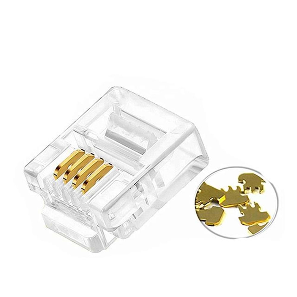 NBTech NB-6P4C RJ11 4 Pinli Konnektör, RJ11 Jack, 6P4C Jack, RJ11 Telefon Kablo Ucu 100 lü Paket