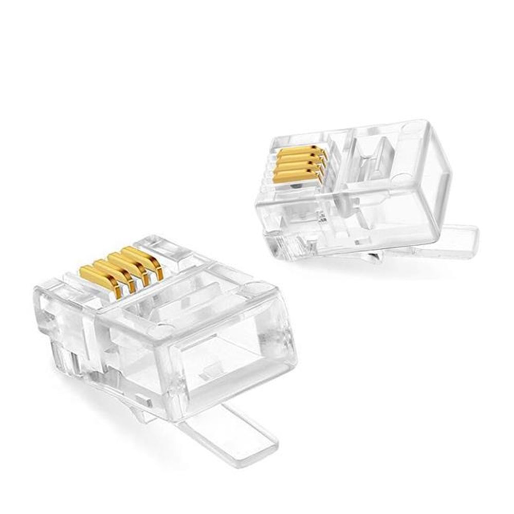 NBTech NB-6P4C RJ11 4 Pinli Konnektör, RJ11 Jack, 6P4C Jack, RJ11 Telefon Kablo Ucu 100 lü Paket