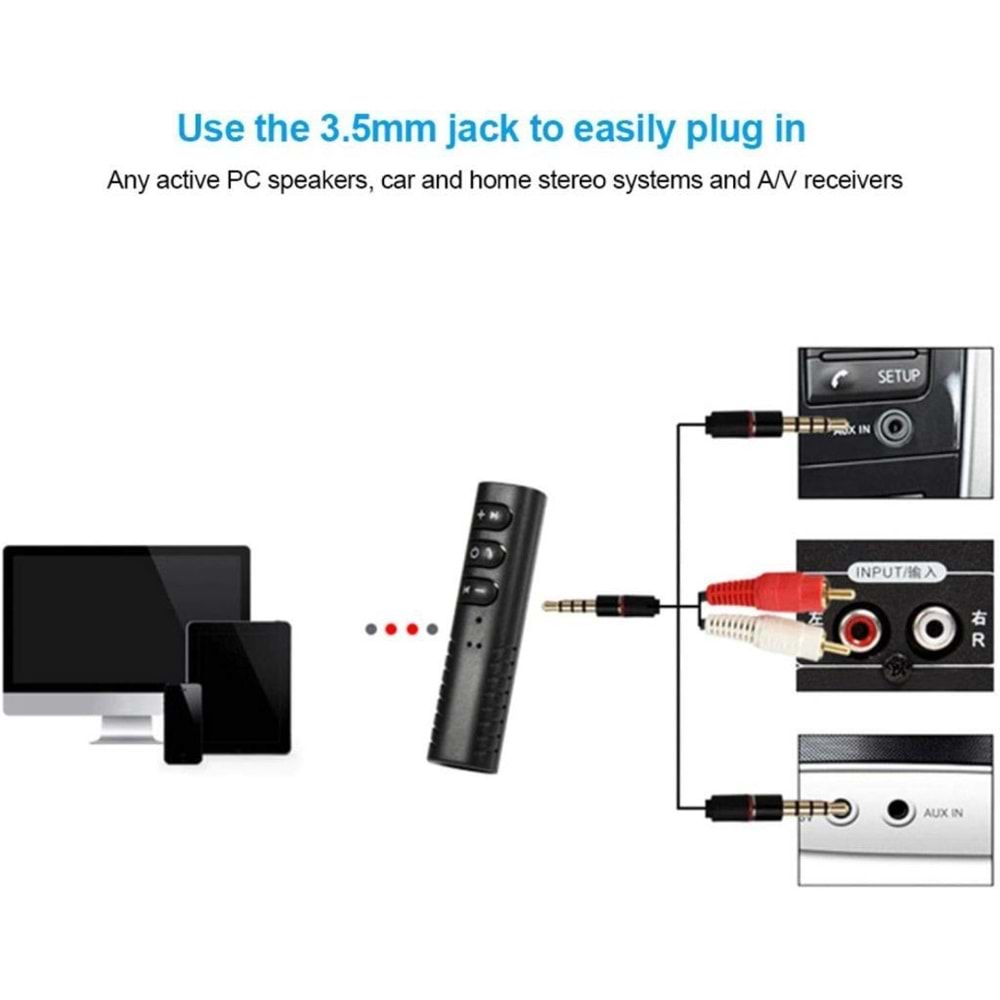 NBTech NB-BT450 Bluetooth Aux Çevirici, Araç Aux Bluetooth Çevirici, V5.0 Bluetooth Aux Çevirici